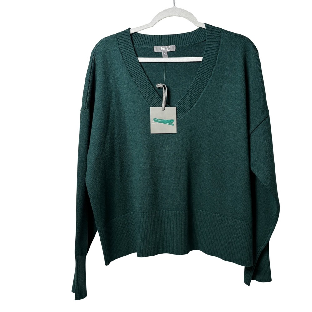Marled Reunited Clothing V-Neck Sweater Size XL Green Knit Preppy Casual NWT